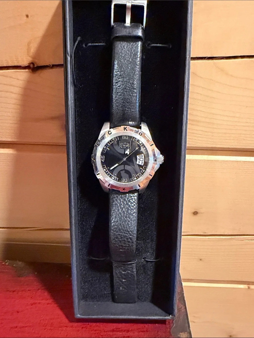 Marc Ecko Unltd. Vintage Black Dial Rhino Watch with Black Leather Strap EUC.